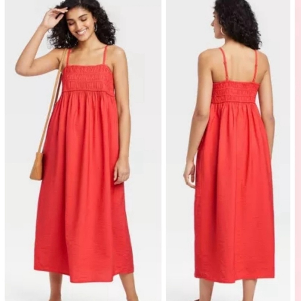 Smocked Coral/red Maxi Dress